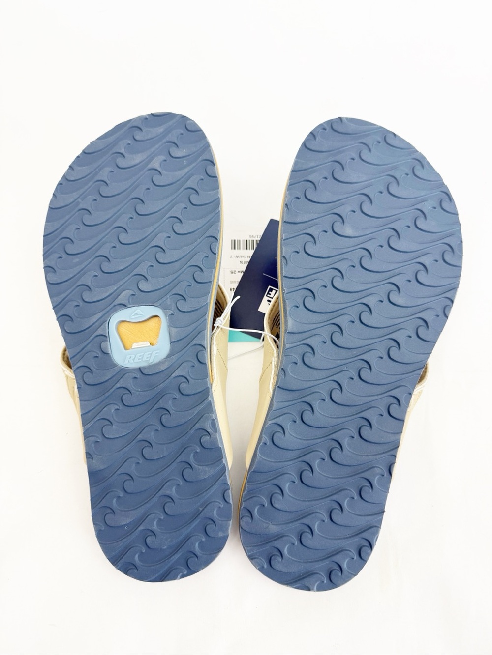 Faherty X Reef Sun And Waves Eva Unisex Flip Flops Bottle Opener Tan Newport - Picture 12 of 13